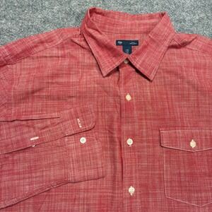 GAP‎ Dress Shirt Men's Red XL Slim Fit Crosshatch Long Sleeve Button Down